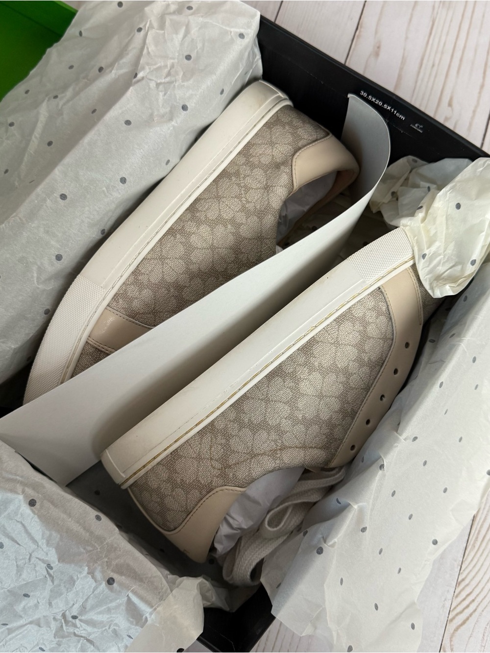Kate Spade Taupe Erin Spade Flower Logo Sneakers Lace Up Vegan Leather - Picture 7 of 13